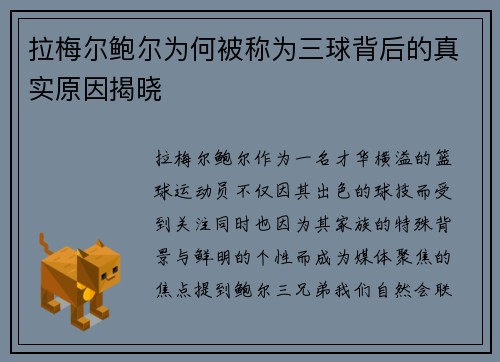 拉梅尔鲍尔为何被称为三球背后的真实原因揭晓